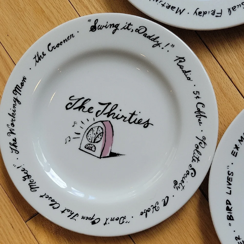 Pottery Barn  Decade Plates Set Of 7 White and Black Salad Plates